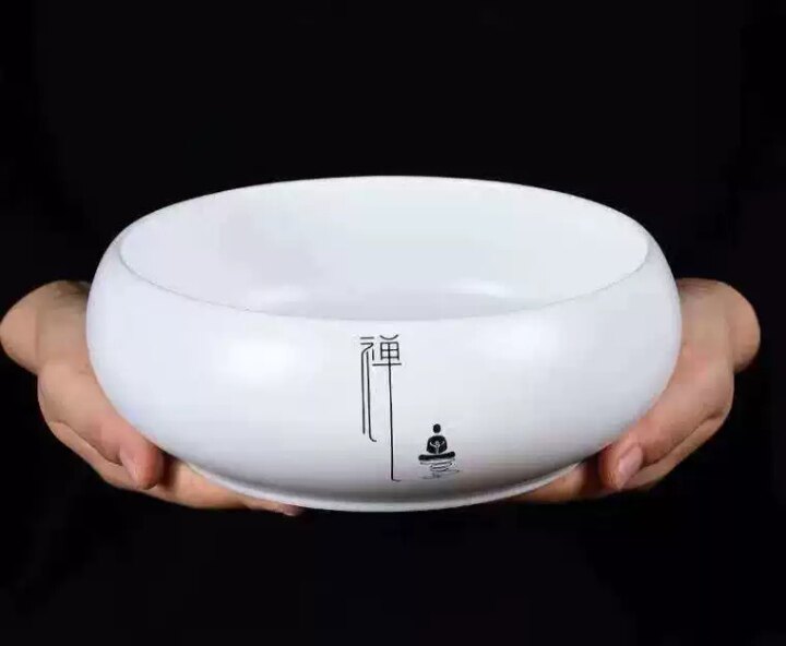 创意陶瓷烟灰缸大码 家用客厅办公室新中式禅意脂白多功能缸 笔洗