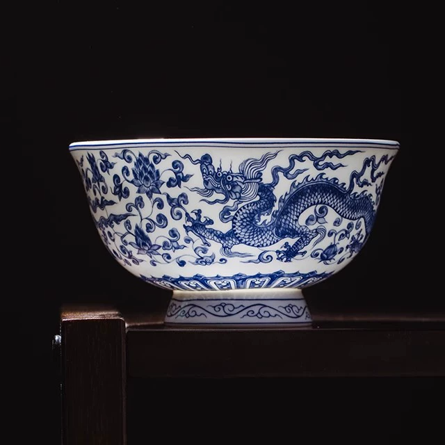 轻奢陶瓷碗米饭碗龙碗家用中式青花釉中彩高端景德镇龙凤面碗汤碗