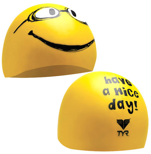 现货*韩国正品TYR 新款硅胶时尚泳帽LCSMILEY 黄色