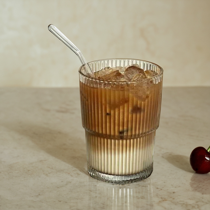 ins风带吸管美式条纹家用玻璃杯