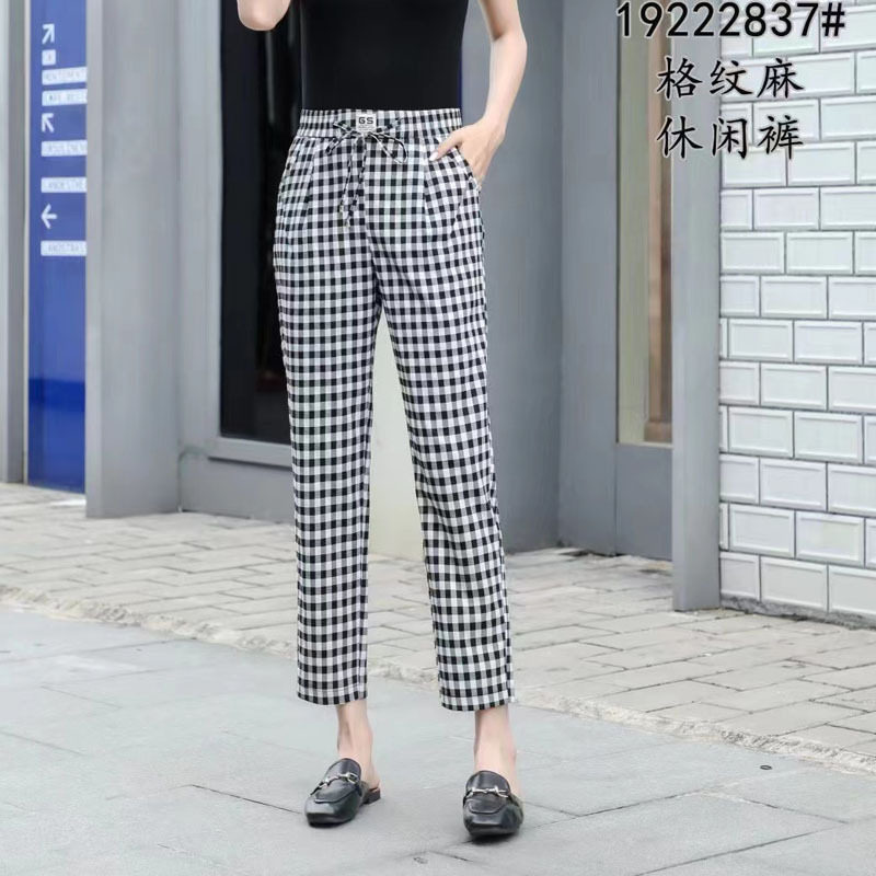 艾菲蒂女裤2025夏季新款19222837时尚格子休闲裤百搭九分薄小筒裤