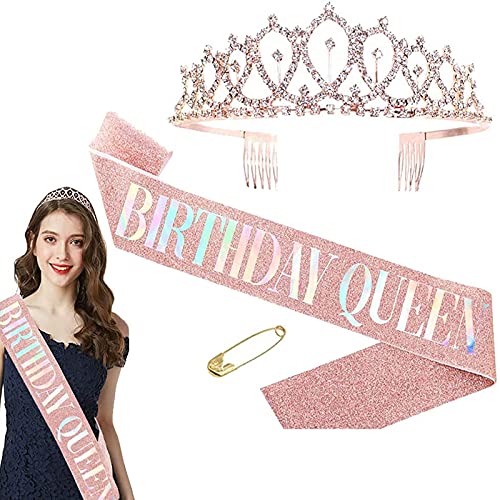 birthday crown for women birthday queen sash & rhinestone ti