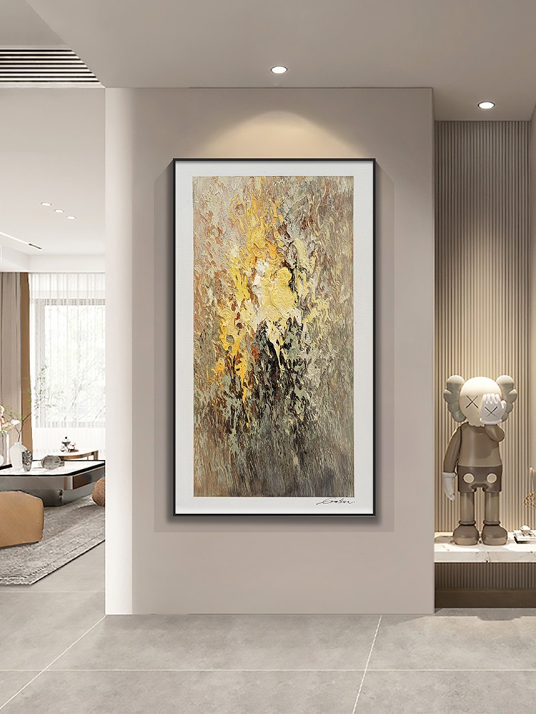 纯手绘现代油画新中式玄关客厅沙发抽象厚肌理装饰画原创作品版权