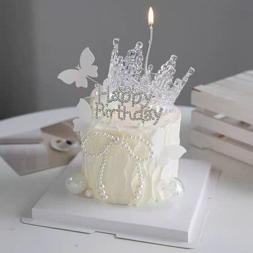 网红唯美钻石HB蛋糕插件珍珠皇冠摆件生日快乐女神仙女派对装饰