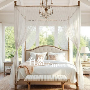 自然 美式自然风四柱实木床 小户型主卧双人床 帷幔床 卧室架子床