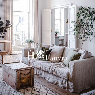自然 美式自然风裙边装饰布艺沙发 家用三人米白色沙发 客厅家具