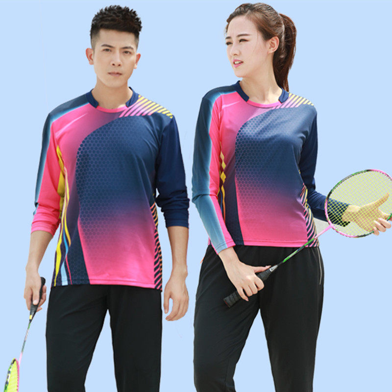 秋季长袖羽毛球服套装男女情侣圆领运动跑步网球训练球衣涤纶长裤