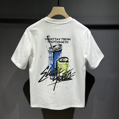 高端美式潮牌印花短袖男士宽松休闲圆领T恤衫2025夏季新款潮流t恤