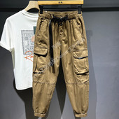 咖色松紧腰带裤 工装 子 宽松休闲长裤 2026春秋季 风多口袋束脚裤 男士