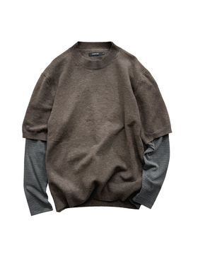 WINDERFLIES 25AW/假两件拼接针织衫圆领长袖百搭保暖打底衫