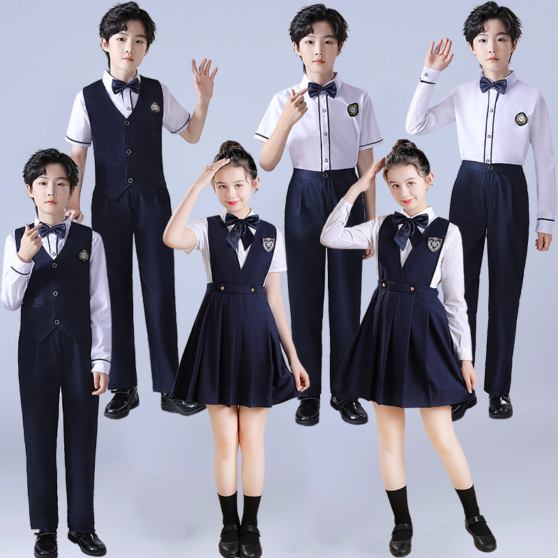 元旦儿童合唱演出服小学生朗诵比赛服装学院风女童套装演讲礼服男图片