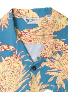 Lightning Club传统花卉美式复古古巴领RAYON夏威夷衬衫Aloha
