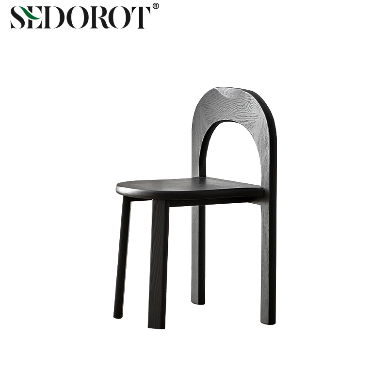 侘寂风实木餐椅家用中古靠背凳子