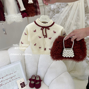 女童新年套装 原创 红色刺绣小马毛衣蛋糕裙tutu裙套装 咸柠七