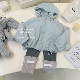 儿童休闲连帽冲锋衣潮 新款 咸柠七女童韩版 洋气风衣外套2024秋款