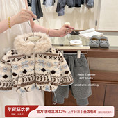 费尔岛 咸柠七 女童复古提花可拆卸毛领羊羔毛连帽外套冬加厚