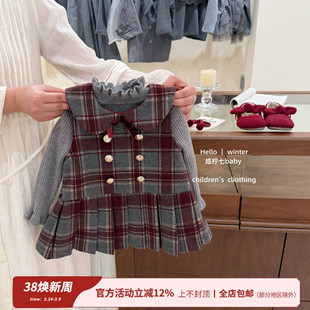 【咸柠七】女童学院风连衣裙冬装2025新款小童女宝加绒背心裙洋气