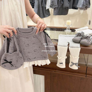 【咸柠七】原创！女童秋冬套装满印kt猫套头卡通毛衣针织衫两件套