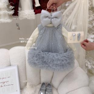【咸柠七】在逃公主！女童连衣裙秋冬亮片蓬蓬公主背心裙生日礼服