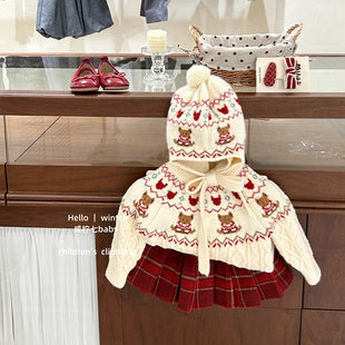 【咸柠七】原创！女童洋气百搭圣诞毛衣年款加厚针织衫格子百褶裙