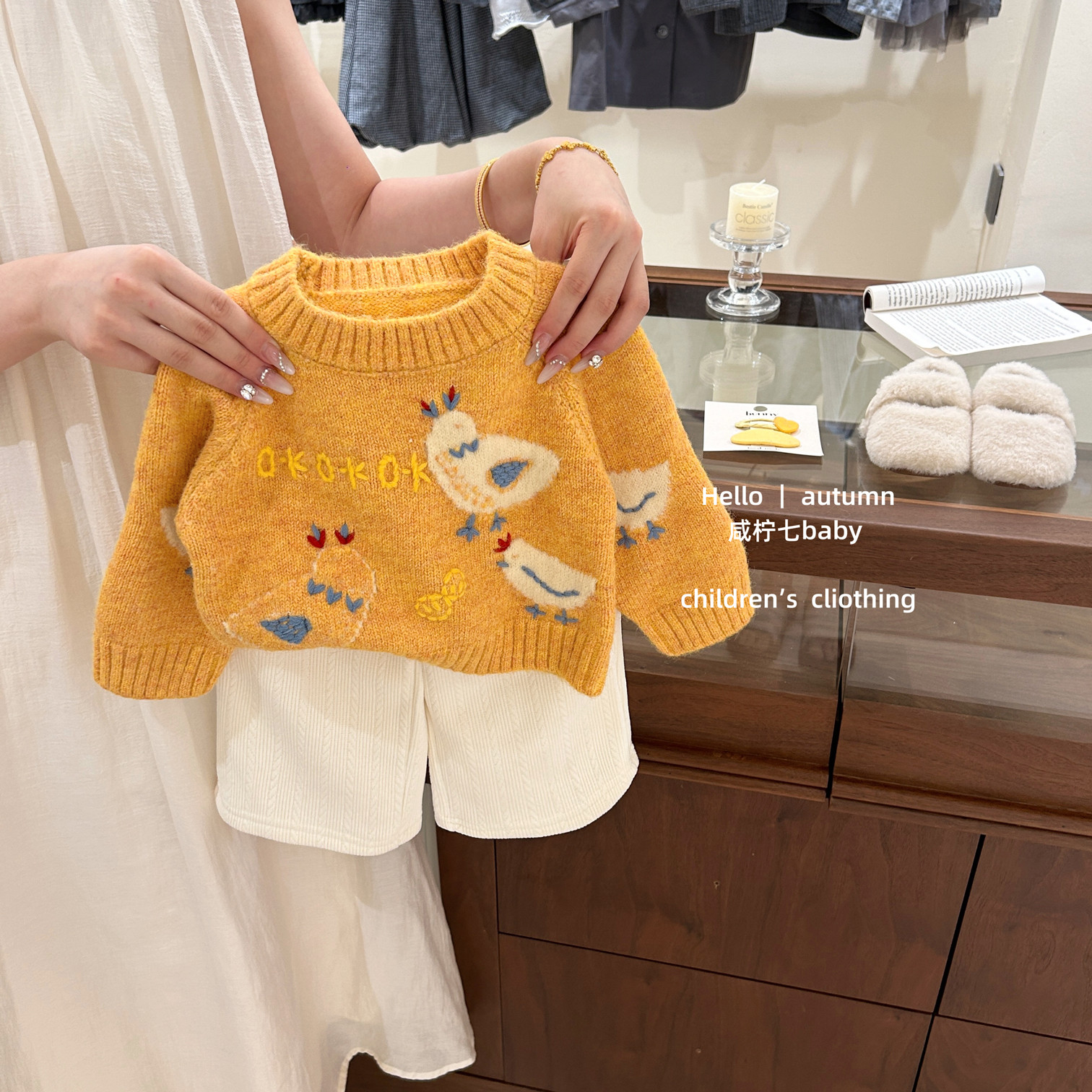 女童装可爱俏皮提花毛衣