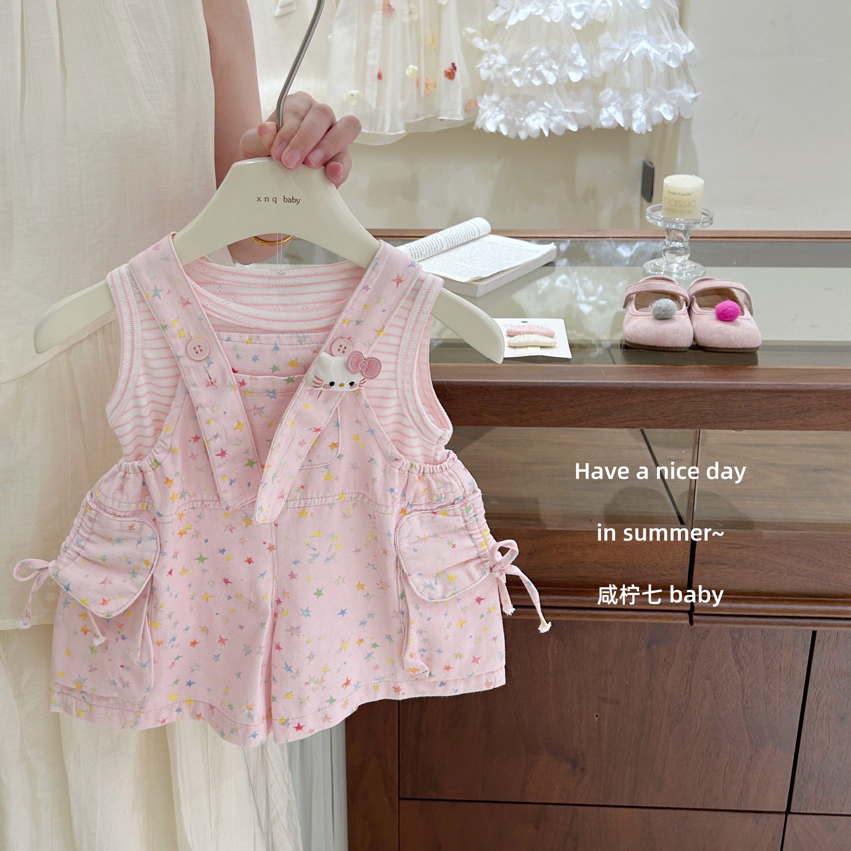 【咸柠七】超乖！女童背带裤套装女宝宝夏装星星甜美两件套