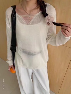 套头小衫 一件批发 V领镂空针织衫 衣长56左右 胸围104