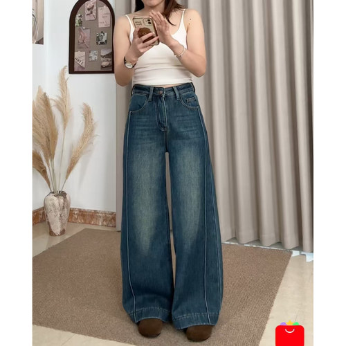 【秋冬严选】加绒加厚牛仔裤直筒阔腿裤（腰围64，裤长101左右）