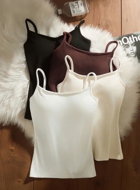 德绒磨毛吊带背心女带胸垫美背内搭修身显瘦打底衫无袖上衣秋冬季