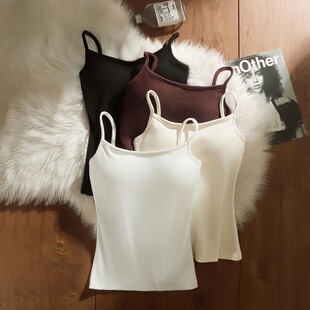 上衣秋冬季 无袖 显瘦打底衫 德绒磨毛吊带背心女带胸垫美背内搭修身