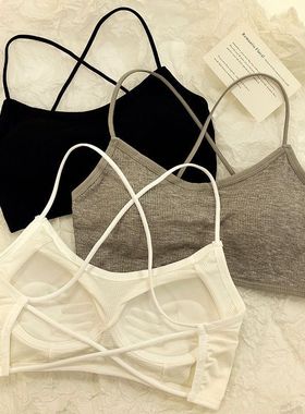 美背内衣女聚拢文胸学生小吊带背心一体式胸垫薄款防走光抹胸胸罩