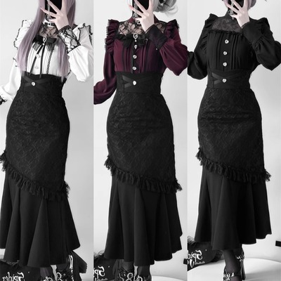 现货掉落【人鱼姬】酒酿樱桃子 原创蕾服量产清楚系鱼尾裙衬衫