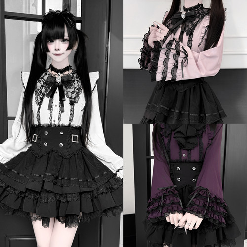 现货【人偶甜茶】酒酿樱桃子 原创日系蕾服量产姬袖重工衬衫下裙