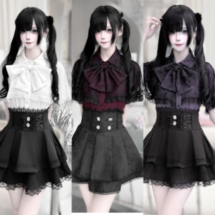 衬衫 原创日系少女蕾服量产斗篷罩纱短袖 多色 暗月影 现货