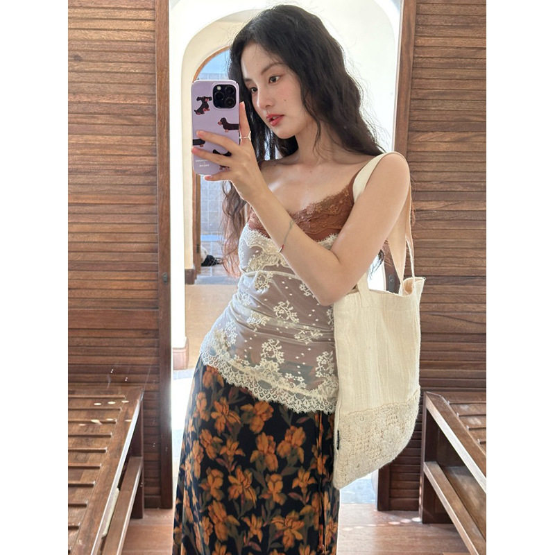法式纯欲风蕾丝拼接吊带背心女2抹胸