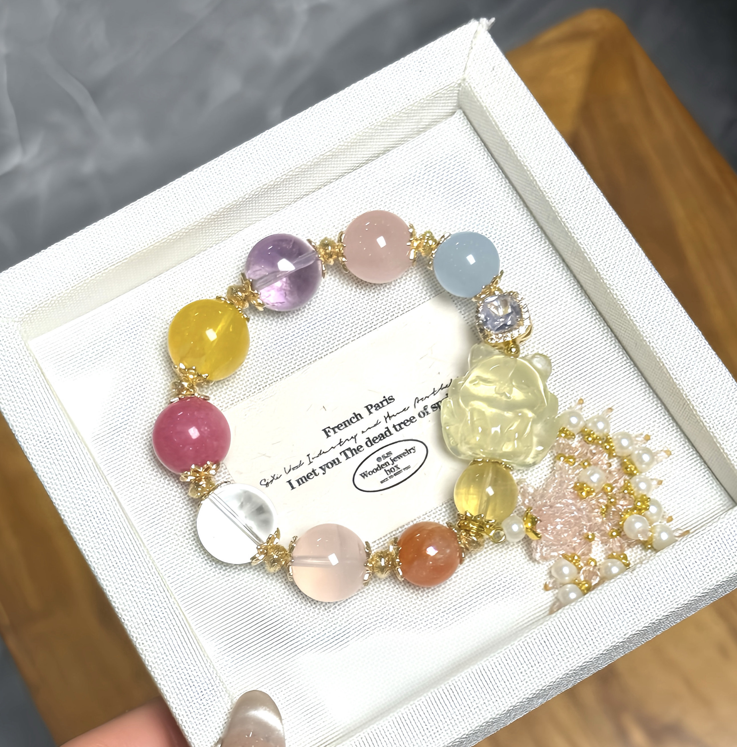 纯天然多宝水晶手串海蓝宝粉晶黄水晶狐狐手链女款转运手串礼物