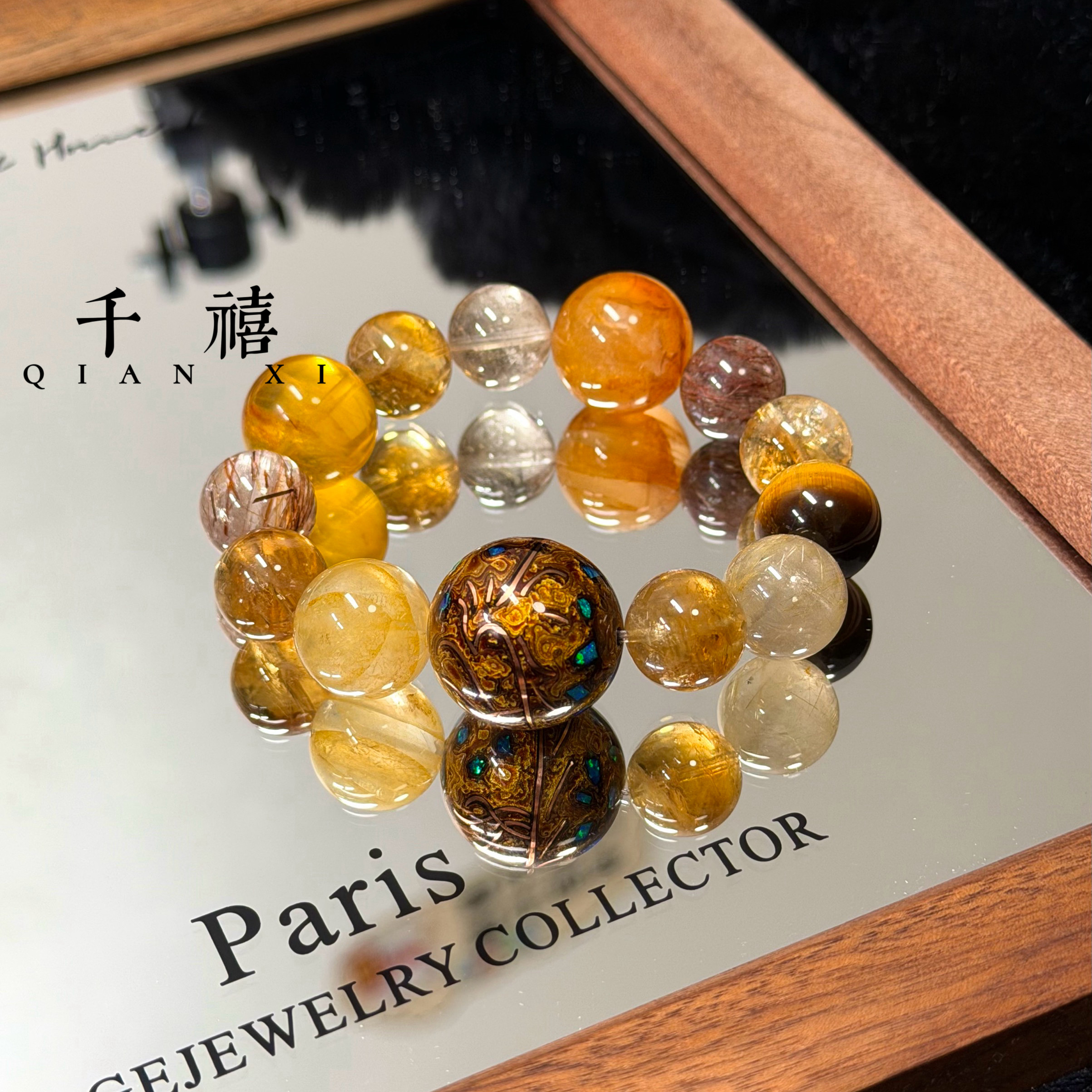 【凤凰涅槃·吸金多宝】铜丝欧泊非遗大漆金凤凰天然水晶