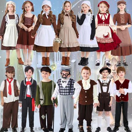 幼儿园经典童话故事卖火柴的小女孩话剧演出服装奶奶平民女仆服装