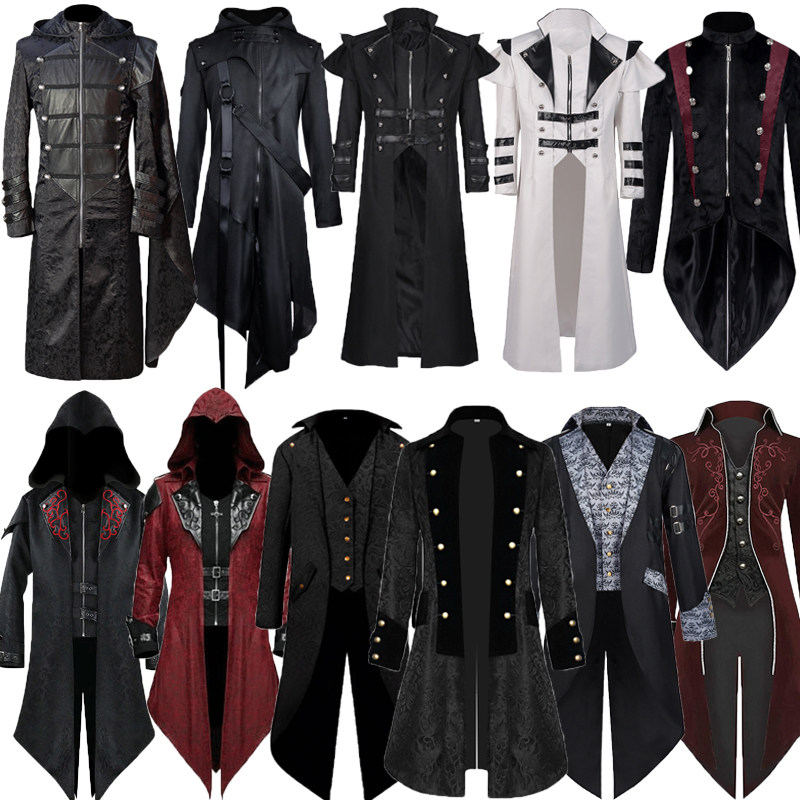 中世纪服装复古朋克蒸汽大衣宫廷燕尾服欧美哥特式cos长款外套男