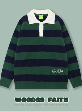 FAITH美式复古小众设计感条纹撞色毛衣男潮牌宽松保暖情侣针织衫