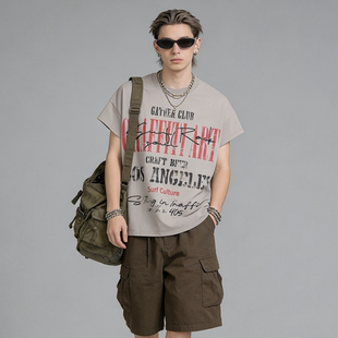 宽松复古潮牌落肩袖 T恤男夏季 上衣 街头风字母印花短袖 FAITH美式