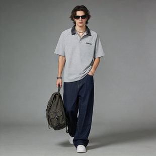 夏季 男短袖 宽松休闲街头潮流上衣 子翻领百搭POLO衫 FAITH学院风格