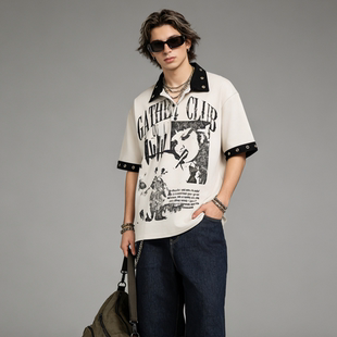 男宽松撞色领口字母印花潮牌上衣 Polo衫 FAITH美式 百搭嘻哈风短袖