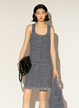 XG/雪歌26春装新款连衣裙女无袖背心裙A字毛边气质裙XL111023A183