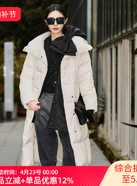 XG/雪歌25年冬季新款休闲宽松翻领长款羽绒服外套女XK406063A691