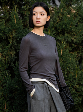 XG/雪歌26年春季新款专柜不对称长袖针织衫收腰上衣XL101008A184