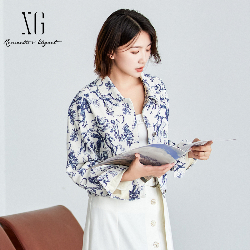xg雪歌正品花色短外套女通勤2024春季新开南休闲上衣XJ107005B597