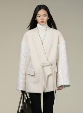 XG/雪歌2025年冬季新款新中式珠片双面呢外套女大衣XK410029A391