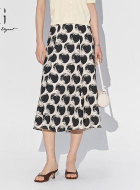 XG/雪歌25夏季新款拼色印花高腰显瘦A字半身裙女长裙XL203848B806