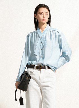 XG/雪歌26春轻熟飘带领衬衫女长袖通勤衬衣气质上衣XL121004A520